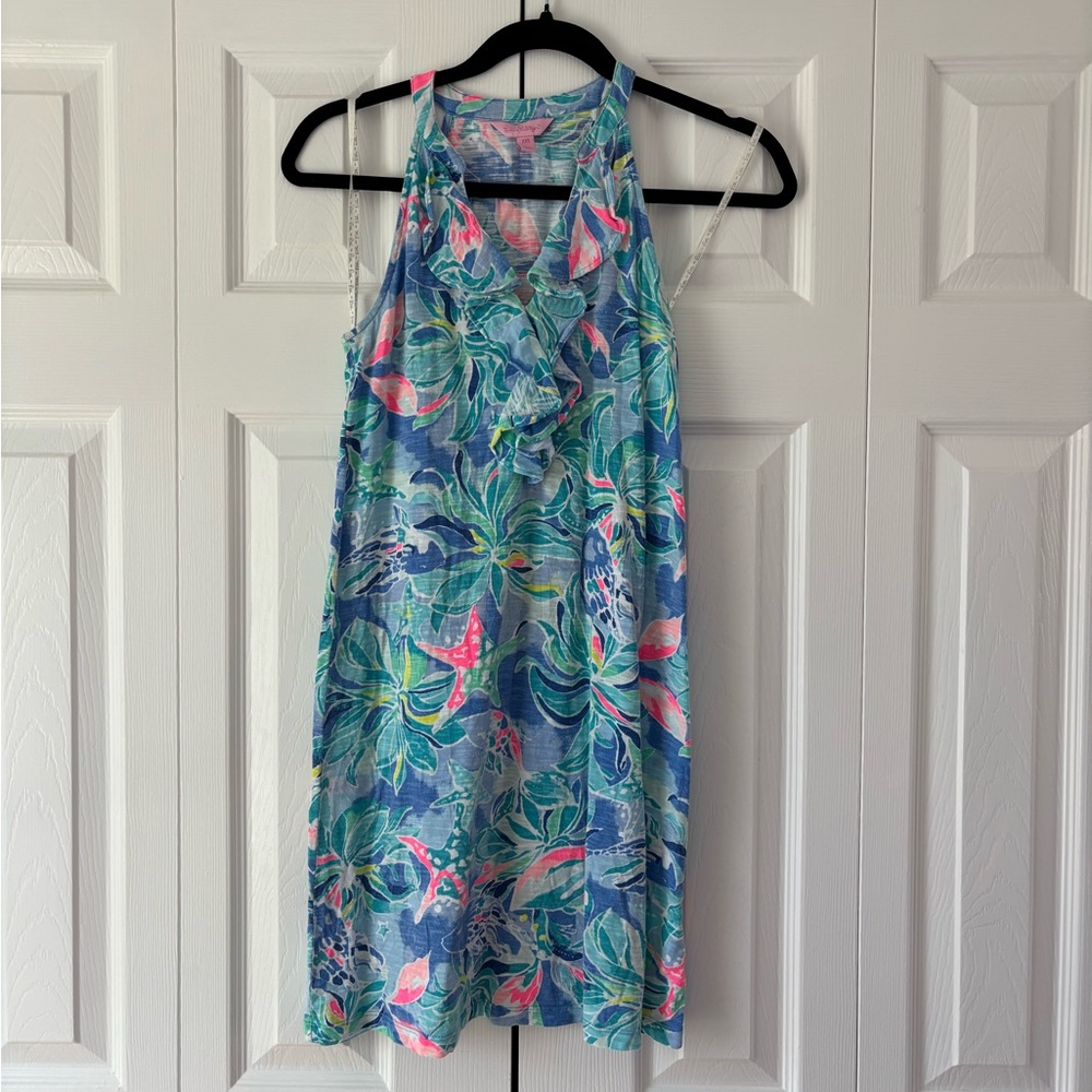 Lilly Pulitzer Ruffle Dress in Pastel Blue Pink Turquoise